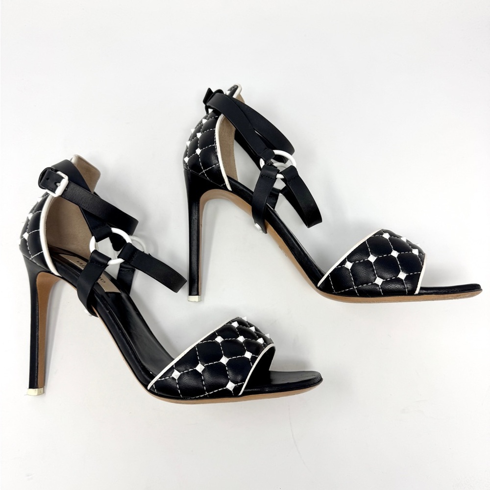Valentino Garavani Quilted Rockstud Ankle Strap Sandals in black and white - Picture 5 of 15